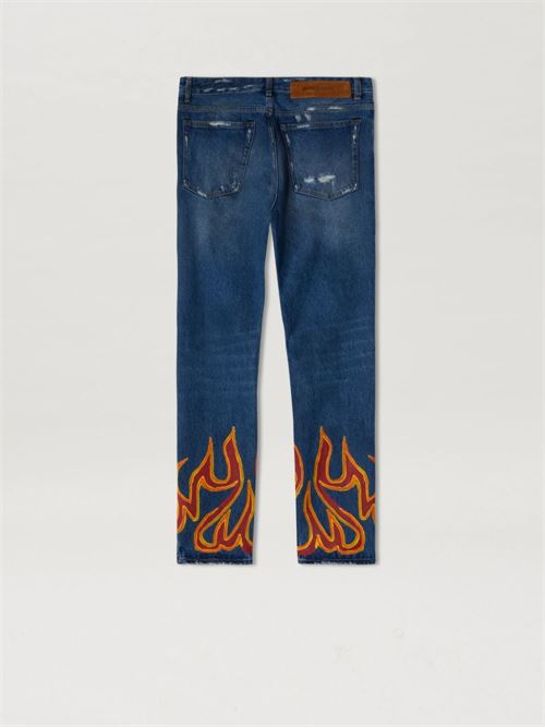 Straight leg jeans with flame print PALM ANGELS | PMYA012F22DEN0074525